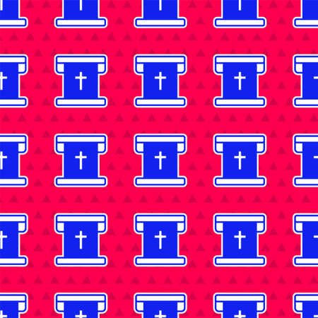 Blue Flag with christian cross icon isolated seamless pattern on red background. Vectorのイラスト素材
