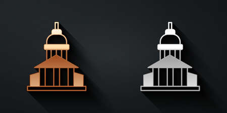 Gold and silver Museum building icon isolated on black background. Long shadow style. Vectorのイラスト素材