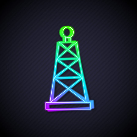 Glowing neon line Oil rig icon isolated on black background. Gas tower. Industrial object. Vectorのイラスト素材