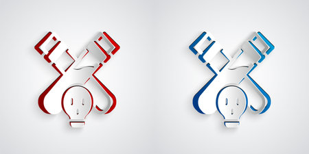 Paper cut Bottle with potion icon isolated on grey background. Flask with magic potion. Happy Halloween party. Paper art style. Vectorのイラスト素材