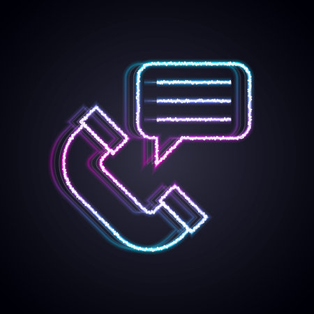 Glowing neon line Telephone conversation icon isolated on black background. Telephone handset. Phone sign. Call center, communication. Vectorのイラスト素材