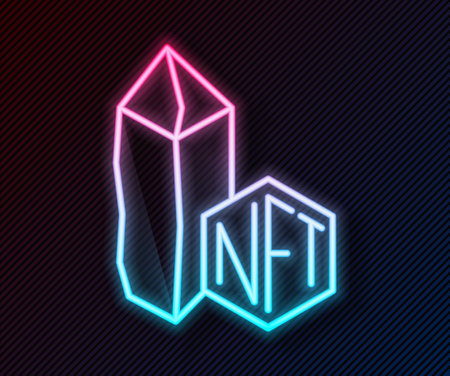 Glowing neon line NFT Digital crypto art icon isolated on black background. Non fungible token. Vectorのイラスト素材