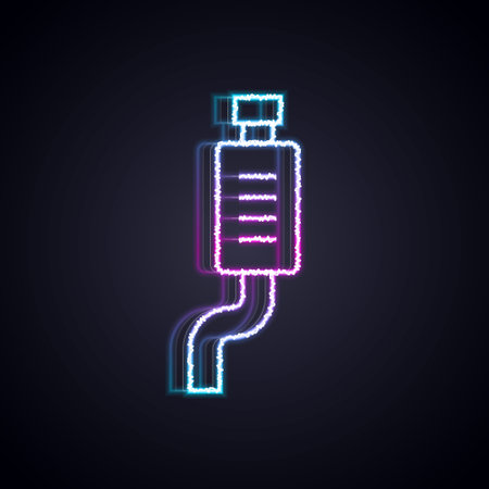 Glowing neon line Car muffler icon isolated on black background. Exhaust pipe. Vectorのイラスト素材