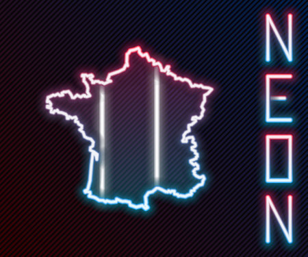 Glowing neon line Map of France icon isolated on black background. Colorful outline concept. Vectorのイラスト素材