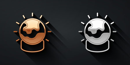 Gold and silver Magic ball icon isolated on black background. Crystal ball. Long shadow style. Vectorのイラスト素材