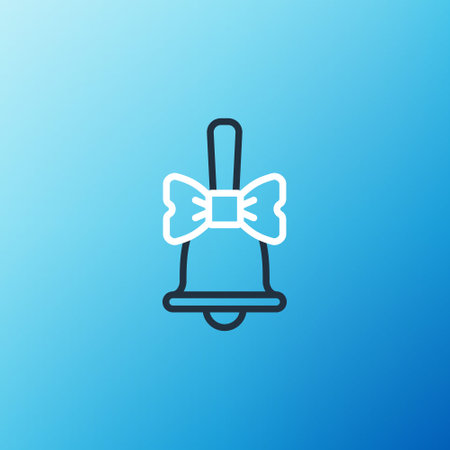 Line Merry Christmas ringing bell icon isolated on blue background. Alarm symbol, service bell, handbell sign, notification. Colorful outline concept. Vectorのイラスト素材