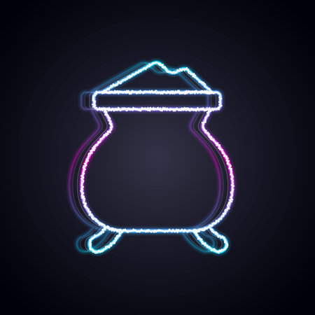 Glowing neon line Molten gold being poured icon isolated on black background. Molten metal poured from ladle. Vectorのイラスト素材