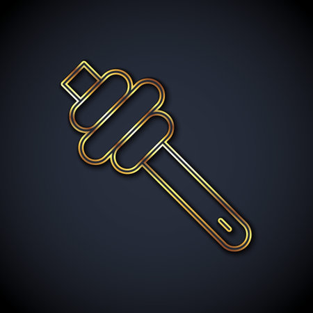 Gold line Honey dipper stick icon isolated on black background. Honey ladle. Vectorのイラスト素材