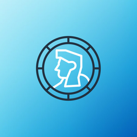 Line Ancient coin icon isolated on blue background. Colorful outline concept. Vectorのイラスト素材