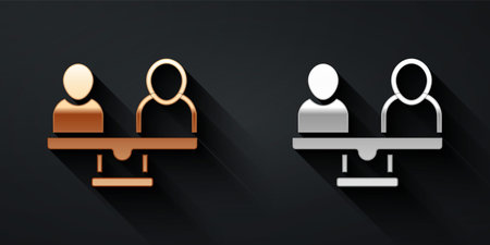 Gold and silver Gender equality icon isolated on black background. Equal pay and opportunity business concept. Long shadow style. Vectorのイラスト素材