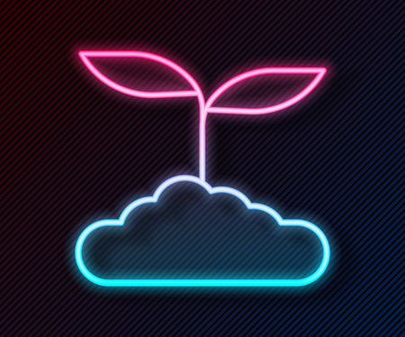 Glowing neon line Tea leaf icon isolated on black background. Tea leaves. Vectorのイラスト素材