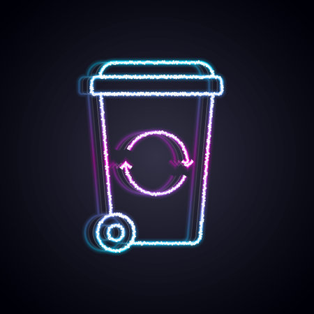 Glowing neon line Recycle bin with recycle symbol icon isolated on black background. Trash can icon. Garbage bin sign. Recycle basket sign. Vectorのイラスト素材