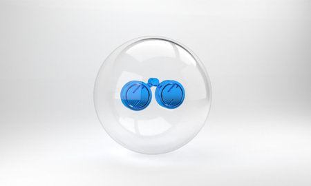 Blue Binoculars icon isolated on grey background. Find software sign. Spy equipment symbol. Glass...