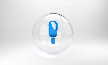 Blue Ice cream icon isolated on grey background. Sweet symbol. Glass circle button. 3D render illustrationの写真素材
