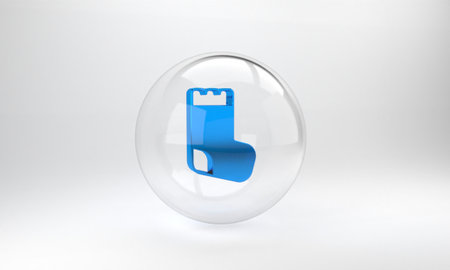 Blue Baby socks clothes icon isolated on grey background. Glass circle button. 3D render illustrationの写真素材