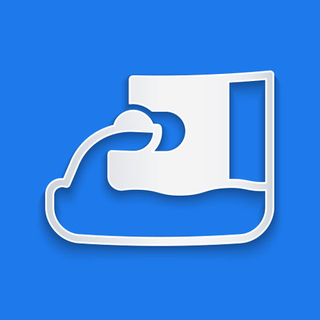 Paper cut Wastewater icon isolated on blue background. Sewer pipe. From the pipe flowing liquid into the river. Paper art style. Vectorのイラスト素材