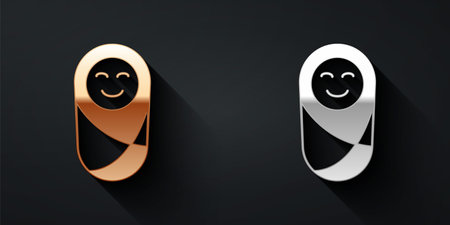 Gold and silver Newborn baby infant swaddled or swaddling icon isolated on black background. Baby kid child wrapped in blanket clothes. Long shadow style. Vectorのイラスト素材