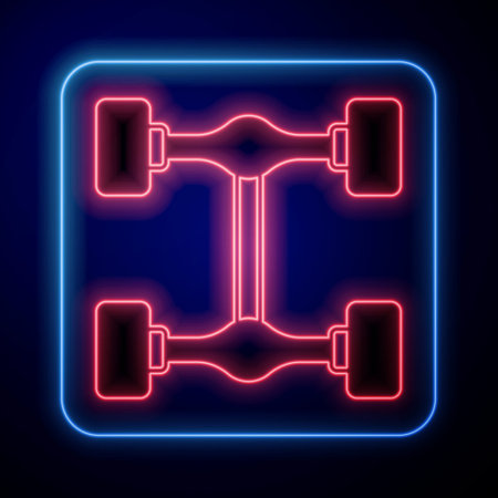 Glowing neon Chassis car icon isolated on black background. Vectorのイラスト素材