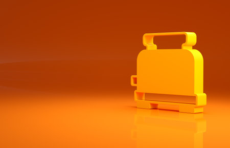 Yellow Toaster icon isolated on orange background. Minimalism concept. 3d illustration 3D renderの写真素材