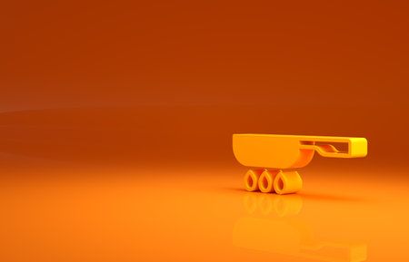 Yellow Frying pan icon isolated on orange background. Fry or roast food symbol. Minimalism concept. 3d illustration 3D renderの写真素材