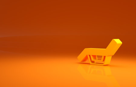 Yellow Sunbed icon isolated on orange background. Sun lounger. Minimalism concept. 3d illustration 3D renderの写真素材