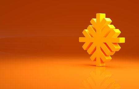Yellow Snowflake icon isolated on orange background. Minimalism concept. 3d illustration 3D renderの写真素材