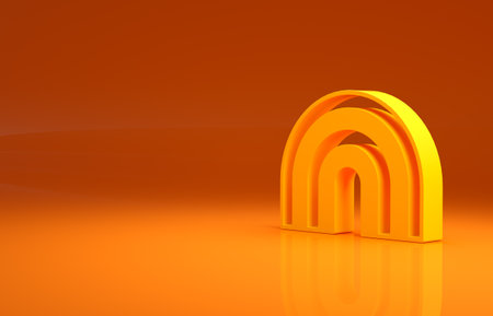 Yellow Rainbow icon isolated on orange background. Minimalism concept. 3d illustration 3D renderの写真素材