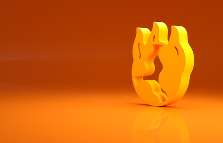 Yellow Global warming fire icon isolated on orange background. Minimalism concept. 3d illustration 3D renderの写真素材