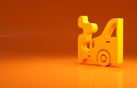 Yellow Car exhaust icon isolated on orange background. Minimalism concept. 3d illustration 3D renderの写真素材
