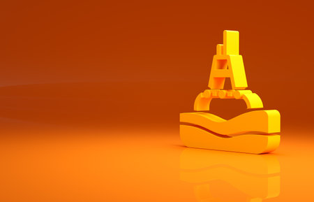 Yellow Floating buoy on the sea icon isolated on orange background. Minimalism concept. 3d illustration 3D renderの写真素材