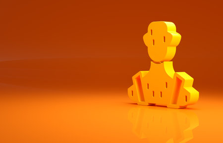 Yellow High human body temperature or get fever icon isolated on orange background. Disease, cold, flu symptom. Minimalism concept. 3d illustration 3D renderの写真素材