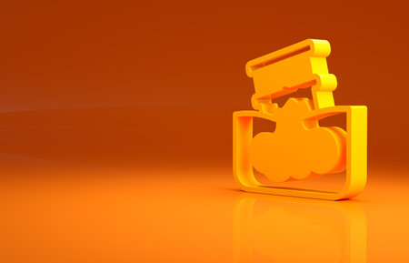 Yellow Barrel oil leak icon isolated on orange background. Minimalism concept. 3d illustration 3D renderの写真素材