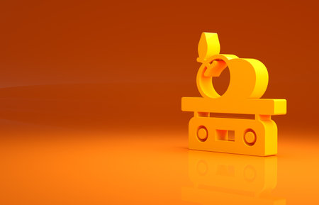 Yellow Electronic scales for product icon isolated on orange background. Weight for food. Weighing process in store or supermarket. Minimalism concept. 3d illustration 3D renderの写真素材