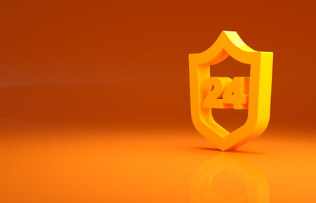 Yellow Telephone 24 hours support icon isolated on orange background. All-day customer support call-center. Full time call services. Minimalism concept. 3d illustration 3D renderの写真素材
