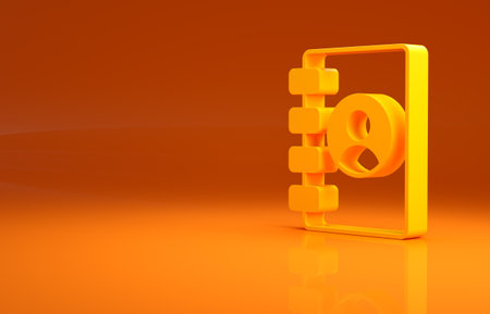 Yellow Address book icon isolated on orange background. Notebook, address, contact, directory, phone, telephone book icon. Minimalism concept. 3d illustration 3D renderの写真素材