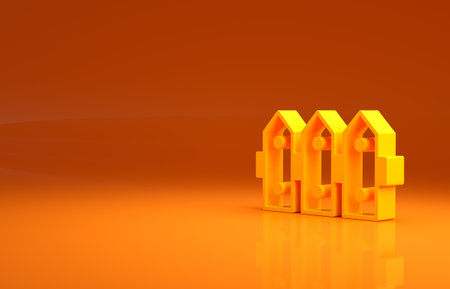 Yellow Garden fence wooden icon isolated on orange background. Minimalism concept. 3d illustration 3D renderの写真素材