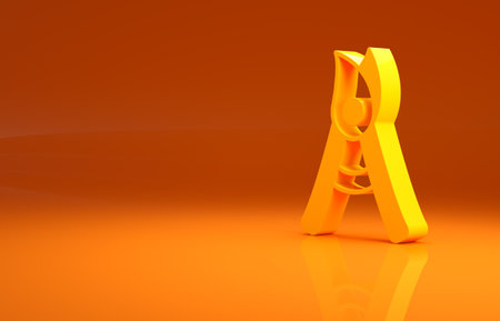 Yellow Gardening handmade scissors for trimming icon isolated on orange background. Pruning shears with wooden handles. Minimalism concept. 3d illustration 3D renderの写真素材