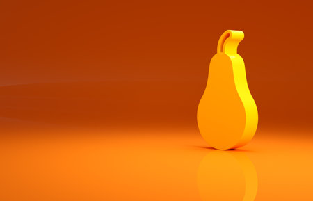 Yellow Pear icon isolated on orange background. Fruit with leaf symbol. Minimalism concept. 3d illustration 3D renderの写真素材