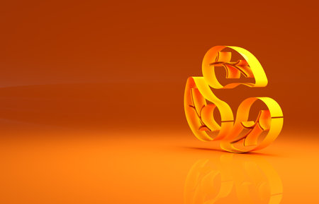 Yellow Leaf icon isolated on orange background. Leaves sign. Fresh natural product symbol. Minimalism concept. 3d illustration 3D renderの写真素材