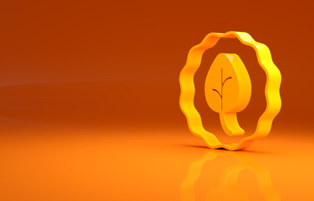 Yellow Leaf icon isolated on orange background. Leaves sign. Fresh natural product symbol. Minimalism concept. 3d illustration 3D renderの写真素材
