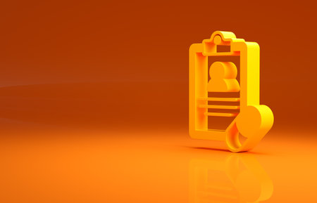 Yellow Medical prescription icon isolated on orange background. Rx form. Recipe medical. Pharmacy or medicine symbol. Minimalism concept. 3d illustration 3D renderの写真素材