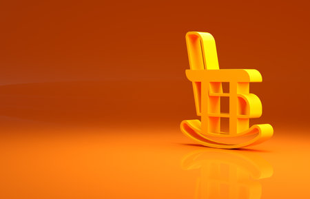 Yellow Rocking chair icon isolated on orange background. Minimalism concept. 3d illustration 3D renderの写真素材