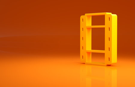 Yellow Play Video icon isolated on orange background. Film strip sign. Minimalism concept. 3d illustration 3D renderの写真素材