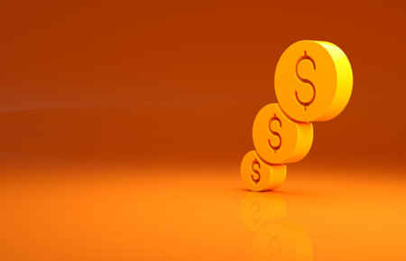 Yellow Financial growth and dollar coin icon isolated on orange background. Increasing revenue. Minimalism concept. 3d illustration 3D renderの写真素材