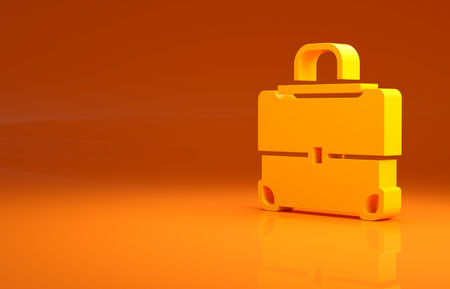 Yellow Briefcase icon isolated on orange background. Business case sign. Business portfolio. Minimalism concept. 3d illustration 3D renderの写真素材