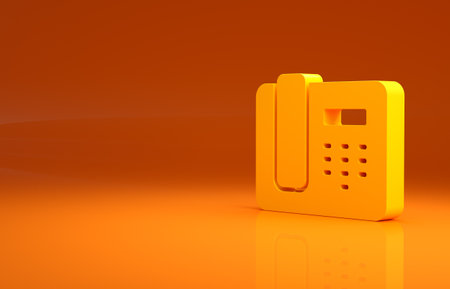 Yellow Telephone 24 hours support icon isolated on orange background. All-day customer support call-center. Full time call services. Minimalism concept. 3d illustration 3D renderの写真素材