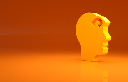 Yellow Man with third eye icon isolated on orange background. The concept of meditation, vision of energy, aura. Minimalism concept. 3d illustration 3D renderの写真素材