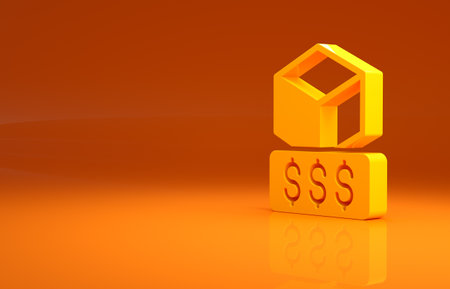 Yellow 3D printer services icon isolated on orange background. 3d printing. Minimalism concept. 3d illustration 3D renderの写真素材