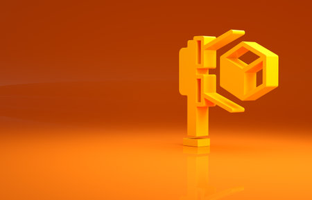 Yellow 3D scanner with cube projection icon isolated on orange background. Minimalism concept. 3d illustration 3D renderの写真素材