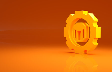 Yellow 3D printer setting icon isolated on orange background. 3d printing. Minimalism concept. 3d illustration 3D renderの写真素材